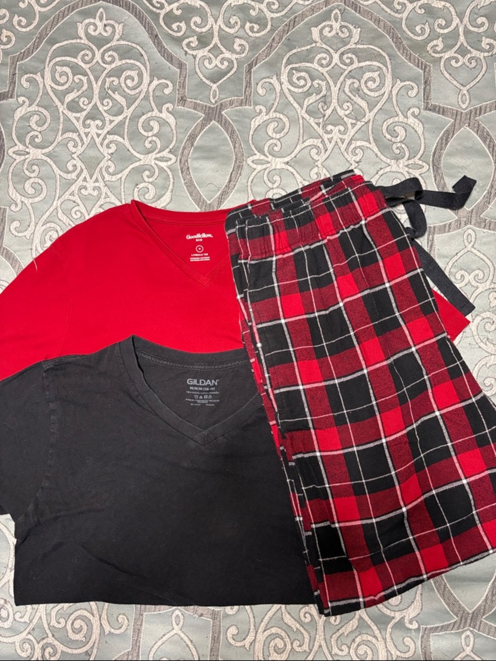 Fruit of the Loom Red and Black V-Neck Tee Pair with matching lounge pants